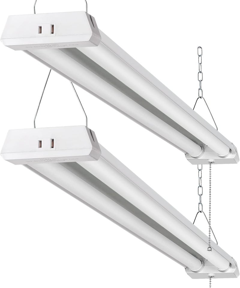 OOOLED 4FT Linkable LED Shop Light for Garages, 42W 4800LM 5000K Daylight Led Shop Lights, Ceiling Light with Pull Chain (ON/Off), Linear Worklight Fixture with Plug, 2 Pack - Image 1
